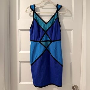 Elegant Blue and Black Midi Dress